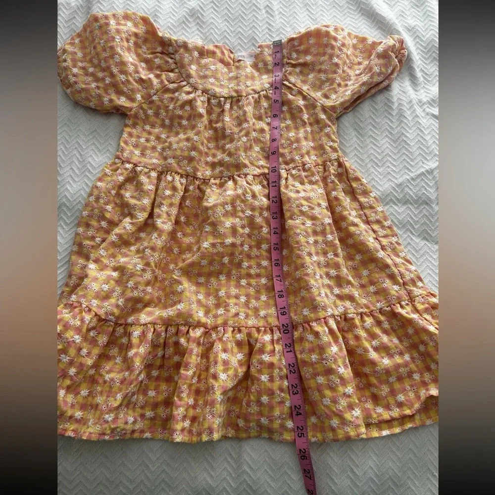 Zara Dress Girls Size 4-5yrs Yellow Pink Gingham Floral Embroidery Easter Spring